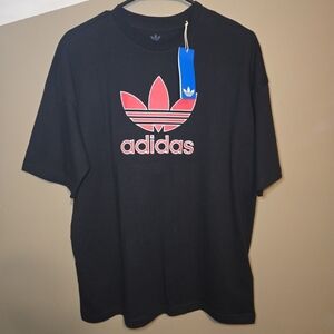 Adidas Kids' Trefoil Tee Black Red Embroidered Size Large 13-14 Years Oversized